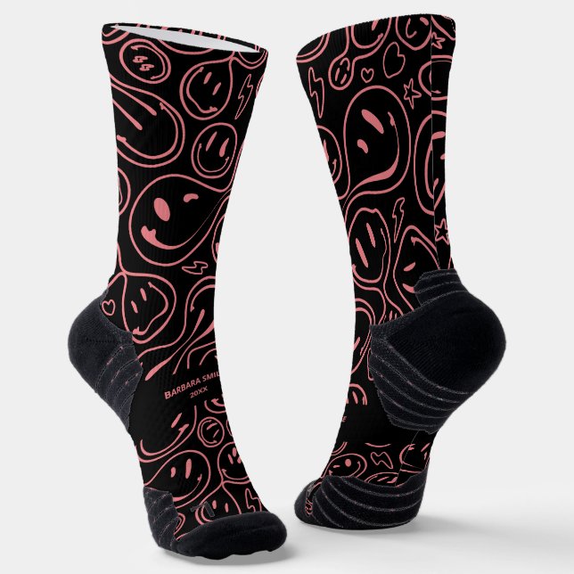 Chaussette Cool Sourire Visage Melting Sourire Motif rose (Angulaire)