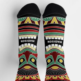 Chaussette Cool Tiki Totems nom personnalisé