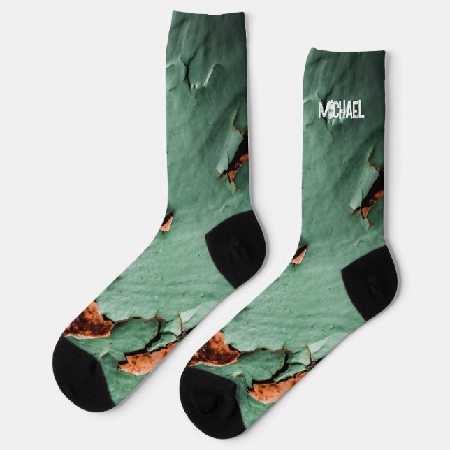 Chaussette Cool turquoise brun rouille Votre nom (Gauche)
