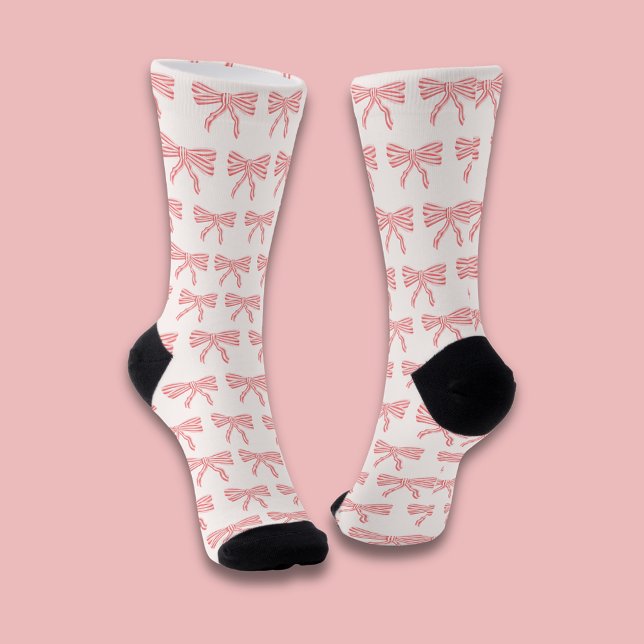Chaussette Coquette esthétique arc rose (Coquette Pink bow socks, personalize with your own name or choice of text.)