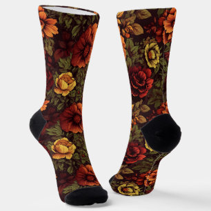Chaussette Couleur rouille Vintage impression florale