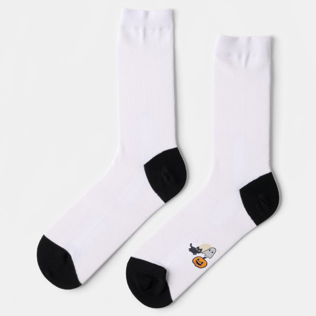 Chaussette Courir Un Fantôme De Chat Noir Avec Citrouille (Gauche)