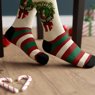 Chaussette Couronne de Noël Chaussettes de Noël rayées avec p