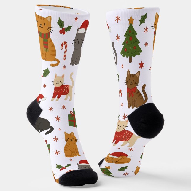 Chaussette Cozy Christmas Cats Pattern Socks (Angulaire)
