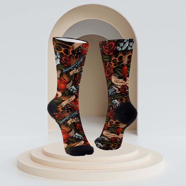 Chaussette Crâne à pistolet et motif de graffiti Rose (Créateur téléchargé)