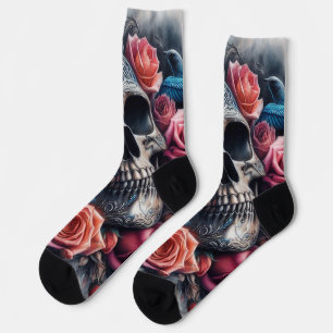 Chaussette Crâne avec Roses et Bluebird