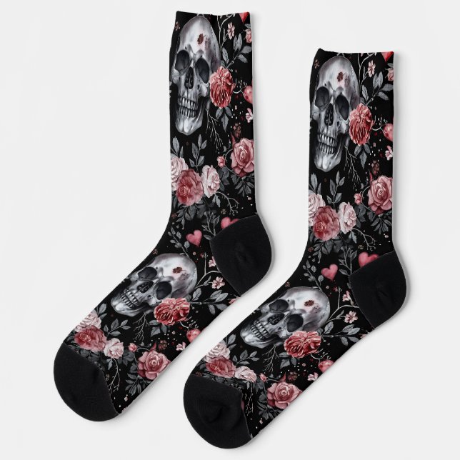 Chaussette Crânes gothiques de cuisine avec Rose (Gauche)