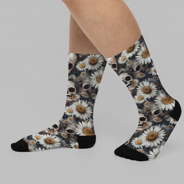 Chaussette Crânes gothiques Fleurs marguerites Motif (Créateur téléchargé)