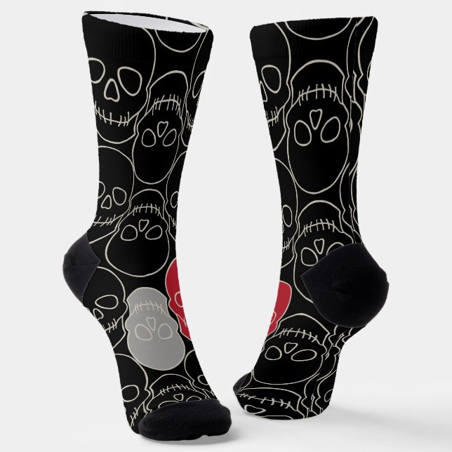 Chaussette Crânes - Noir de chauve-souris et Blanc d'os (Angulaire)