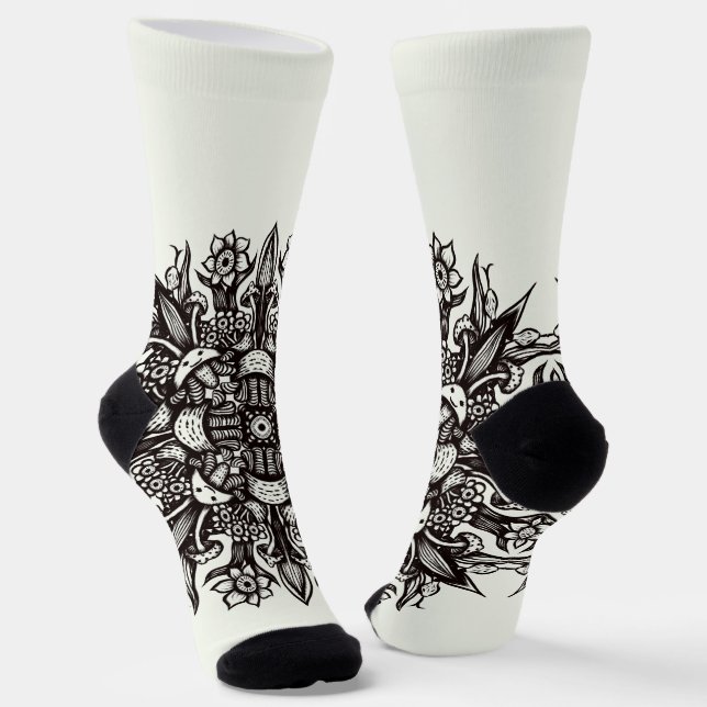 Chaussette Crazy goth noir et blanc cool psychédélique (Angulaire)