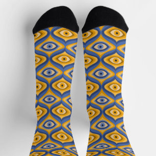 Chaussette Crazy psychedelic oeil motif indigo bleu jaune