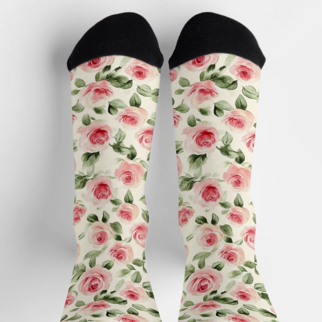 Chaussette Cream Pink Roses Floral   (Haut)