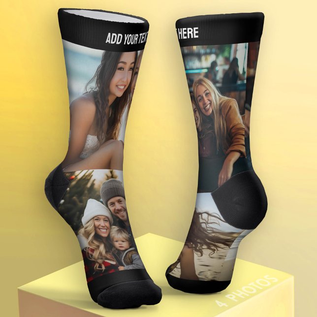 Chaussette Créer un collage photo personnalisé de 4 photos av (Custom Photo Socks - add a Photo Collage)