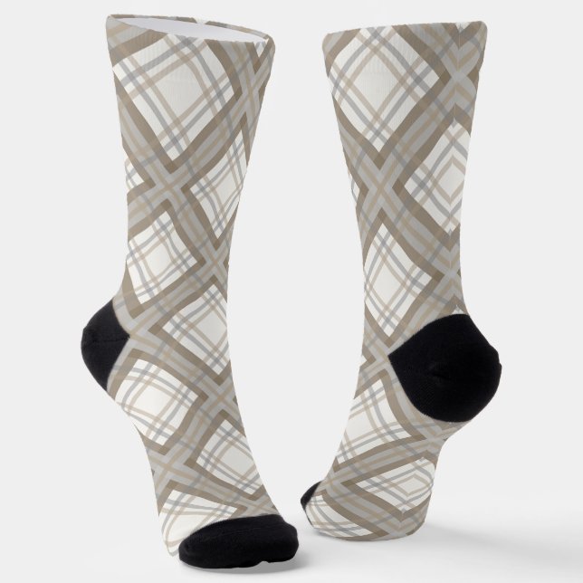 Chaussette Crème Brown et Plaid Gris Unisex (Angulaire)
