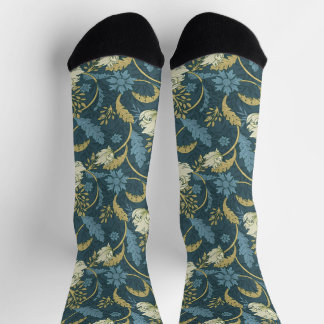 Chaussette Crème et bleu Floral Art Nouveau