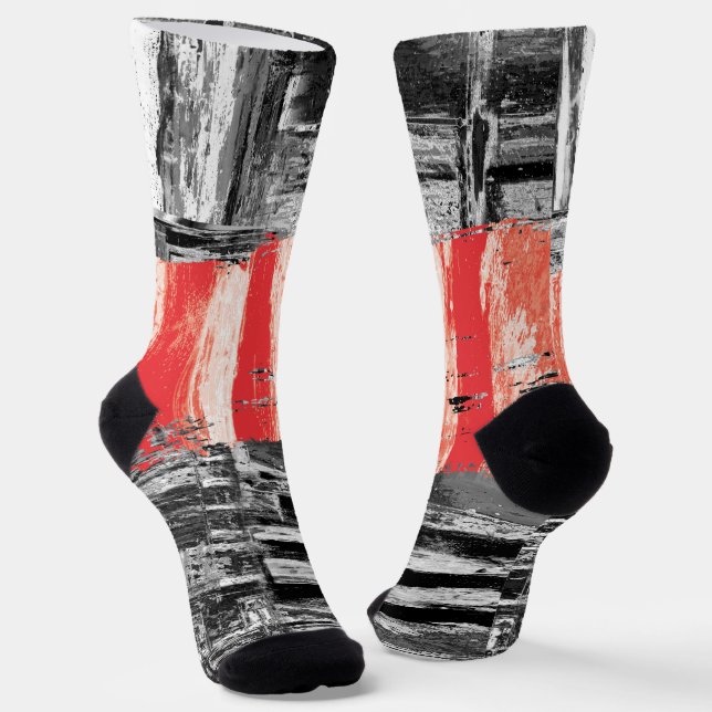Chaussette Crew Socks – Red Pulse Abstract Design (Angulaire)