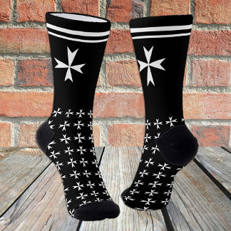 Chaussette Croix maltaise noire, Saint-Jean, drapeau de Malte