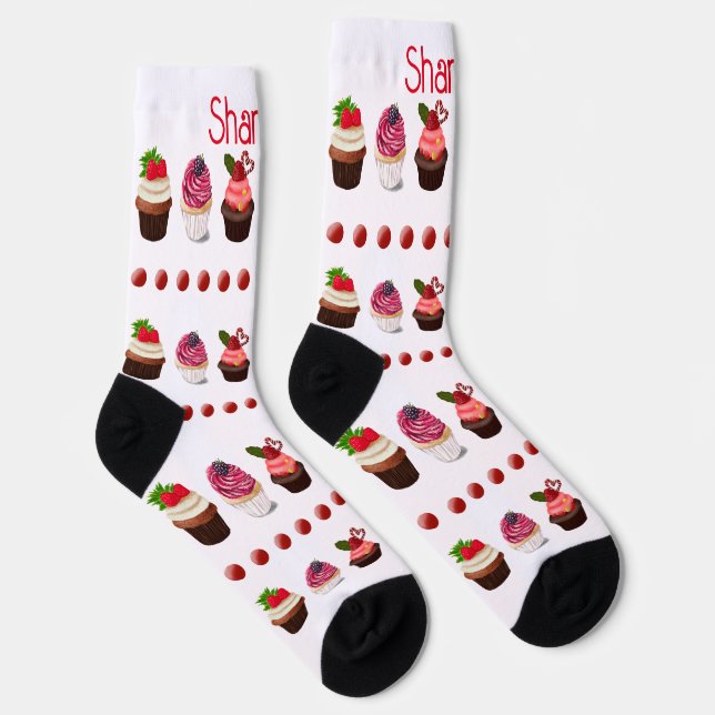 Chaussette Cupcakes et Pois personnalisés (Droite)