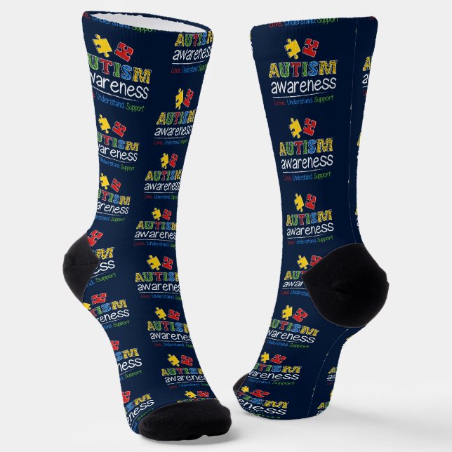 Chaussette Custom Autism Awareness Love Understand Support (Angulaire)