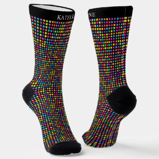 Chaussette Custom Black Multicolor Colorful Checkered Pattern