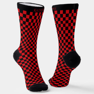 Chaussette Custom Bright red and Black Checkered Pattern