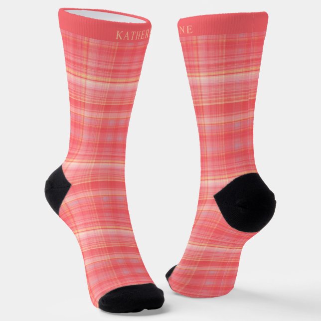 Chaussette Custom Bright Red Orange Yellow Checkered Pattern (Angulaire)