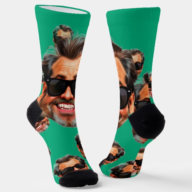 Chaussette Custom Funny Face Photo All Over Socks Moss Green (Angulaire)