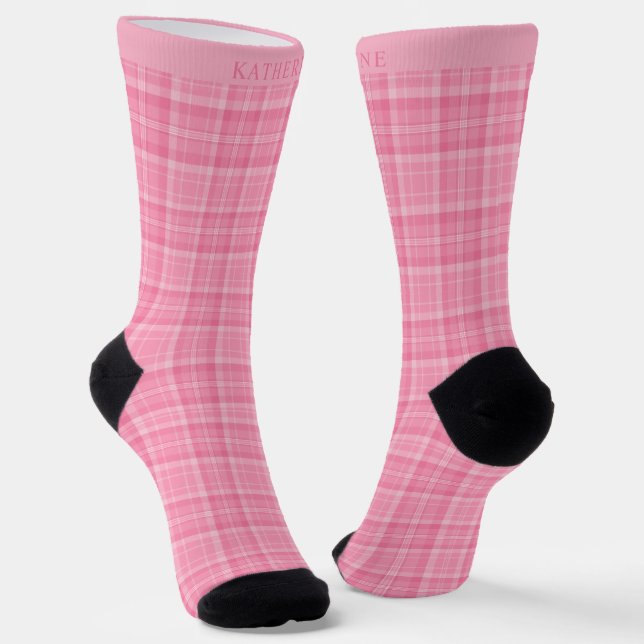 Chaussette Custom Light Pink Dark Rose Checkered Pattern (Angulaire)