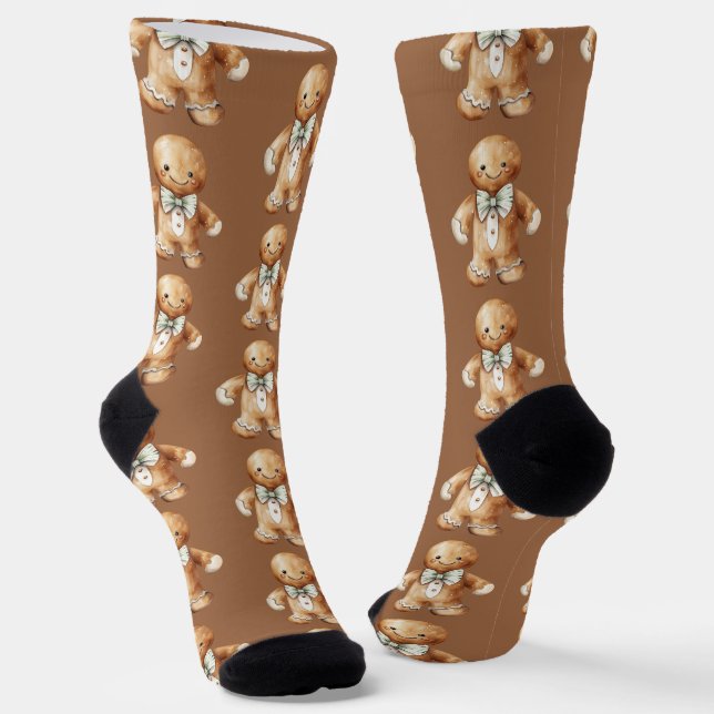 Chaussette Cute aquarelle pain d'épice homme Motif Brown (Angulaire)