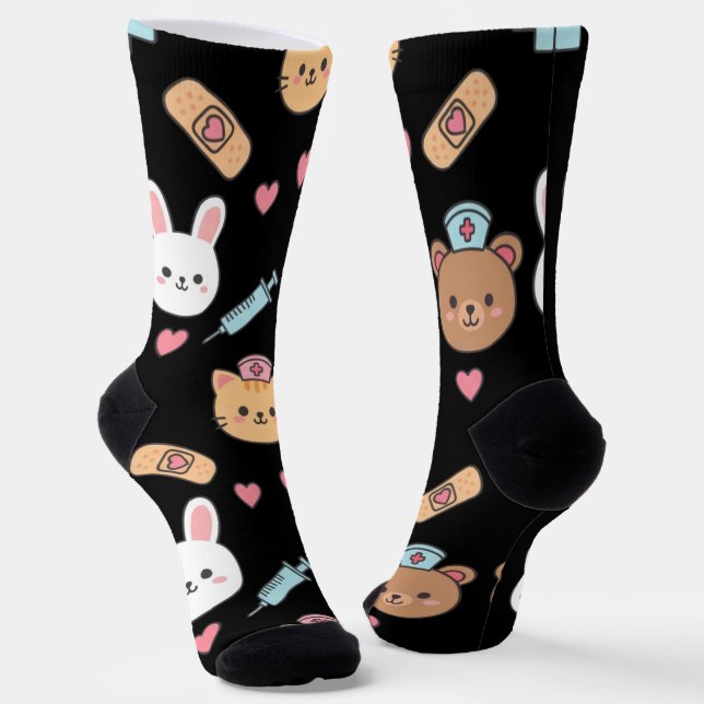 Chaussette Cute Bear Bunny Kitten Medical Pattern  (Angulaire)