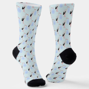 Chaussette Cute Blue Baby Boy Stork Patterned