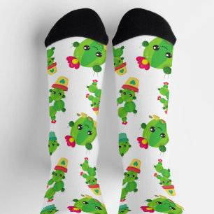 Chaussette Cute Cactus, Green Cactus, Motif Cactus