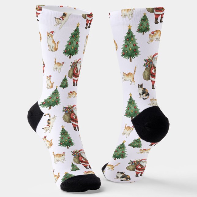 Chaussette Cute Cats and Christmas Trees Pattern Socks  (Angulaire)