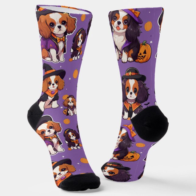 Chaussette Cute Cavalier King Charles halloween motif (Angulaire)
