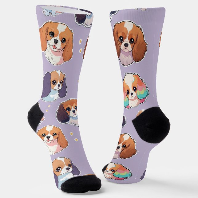 Chaussette Cute Cavalier King Charles Pastel Motif (Angulaire)