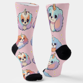 Chaussette Cute Cavalier King Charles Unicorn Pastel rose