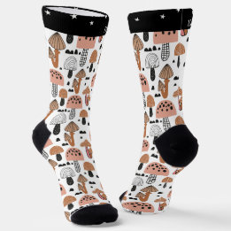 Chaussette Cute champignons noir blanc et rose Whimsical