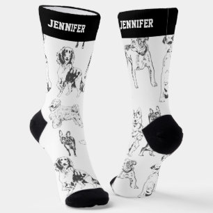 Chaussette Cute Chien race Sketch Motif Chiot Lover