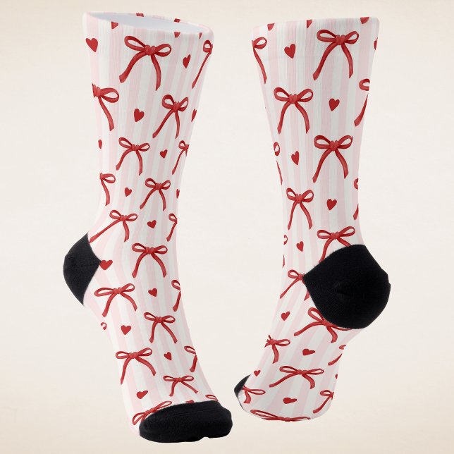 Chaussette Cute Coquette Red Bows Romantique Love Hearts Girl (Créateur téléchargé)