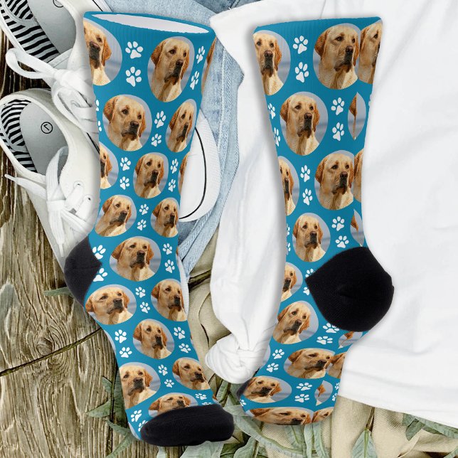 Chaussette Cute Empreintes de pattes photo animal Turquoise p (Créateur téléchargé)
