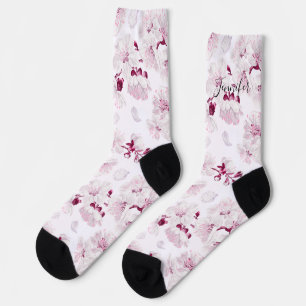 Chaussette Cute fleurs de cerisier motif floral mignon rose b