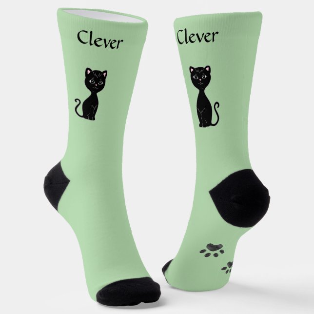 Chaussette Cute Funny Chat noir et pattes sur Vert clair (Angulaire)