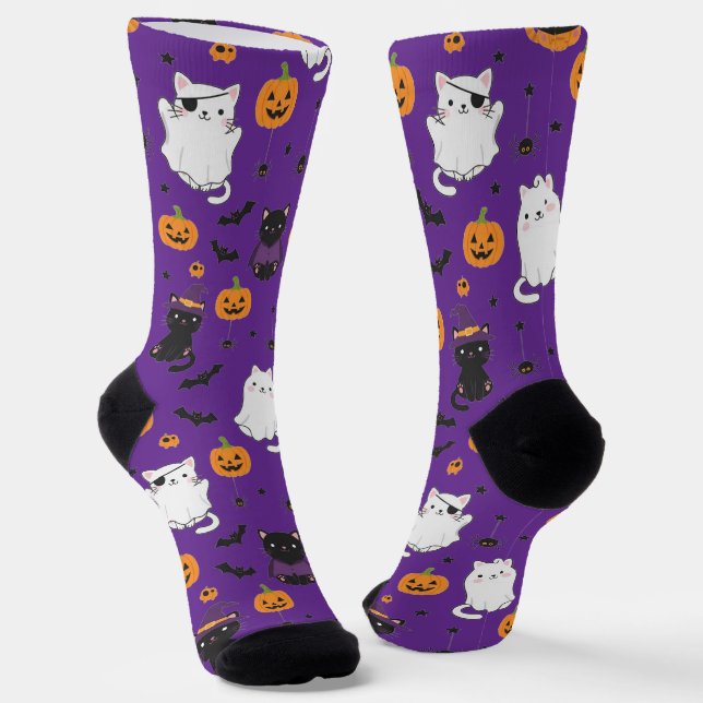 Chaussette Cute Halloween Cats and Pumpkins Pattern Socks  (Angulaire)