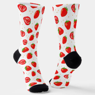 Chaussette Cute Motif fraise rouge et blanc