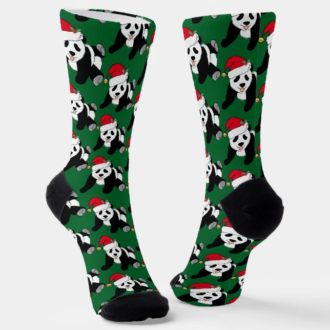 Chaussette Cute ours Panda à Santa Hat Noël vert (Angulaire)