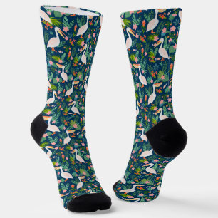 Chaussette Cute pélicans coloré fleurs tropicales motif