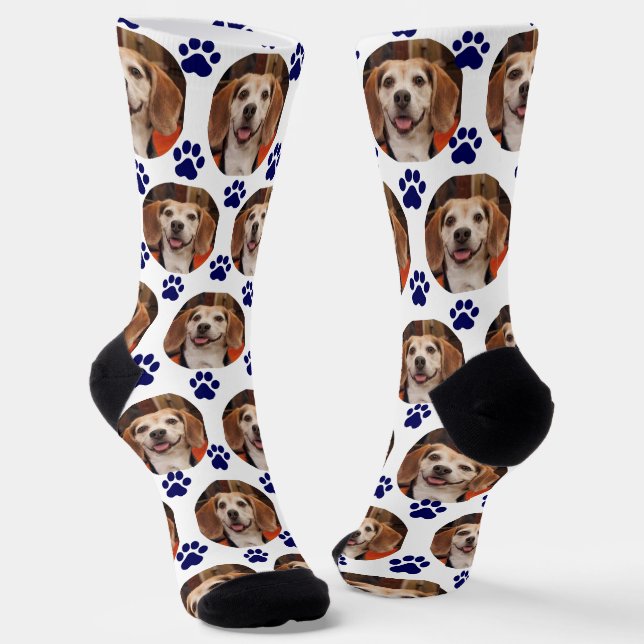 Chaussette Cute Pet Photo Marine Empreintes de pattes Chien C (Angulaire)