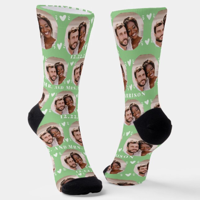 Chaussette Cute Sage Green Newlyweds Mariage photo (Angulaire)