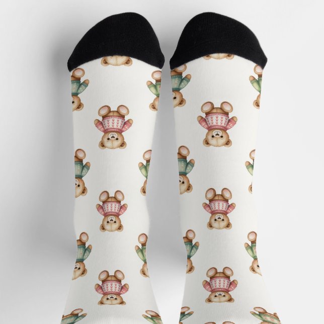 Chaussette Cute Socks with Christmas Teddy Bear in Sweaters (Haut)