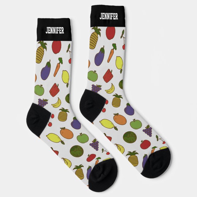 Chaussette Cute Tropical Fruit Veggie Motif Personnalisé (Droite)